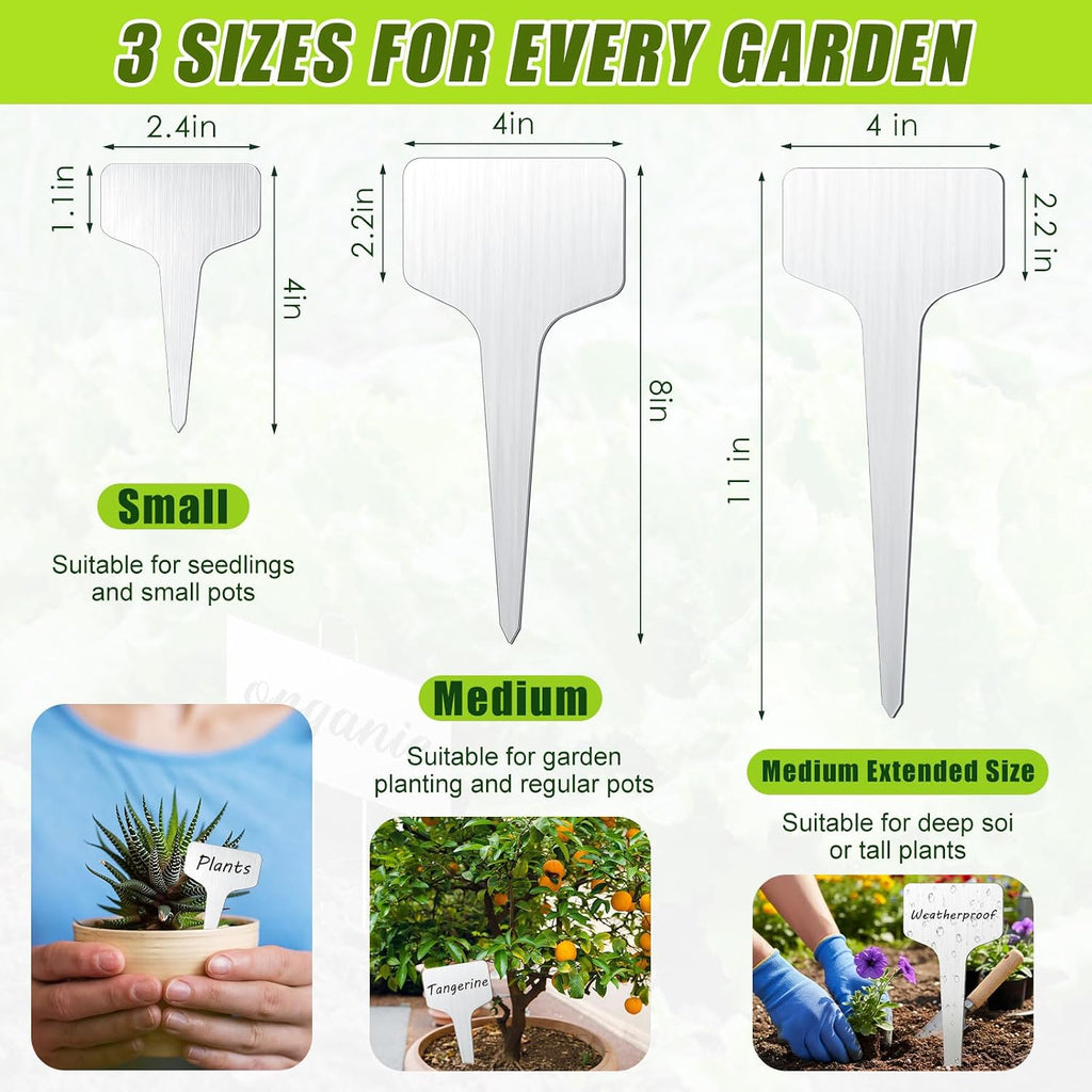 Hicarer 48 Pcs Metal Plant Labels, Stainless Steel 4" x 2.4" Garden Markers | Waterproof 304 Stainless Steel T Type