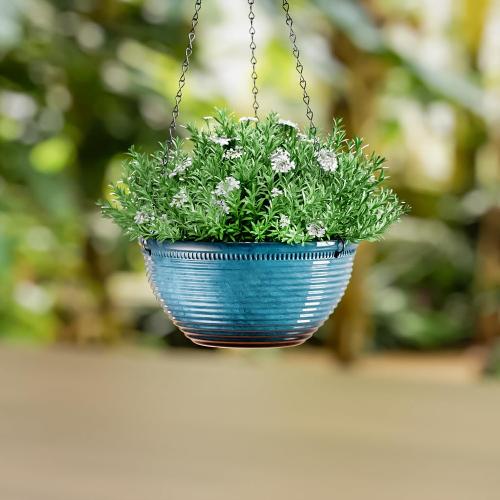 10 Inch Glazed Hanging Planters for Indoor Outdoor Plants, 2 Pack, Blue | hanging Baskets with Drainage Hole, Ceramic