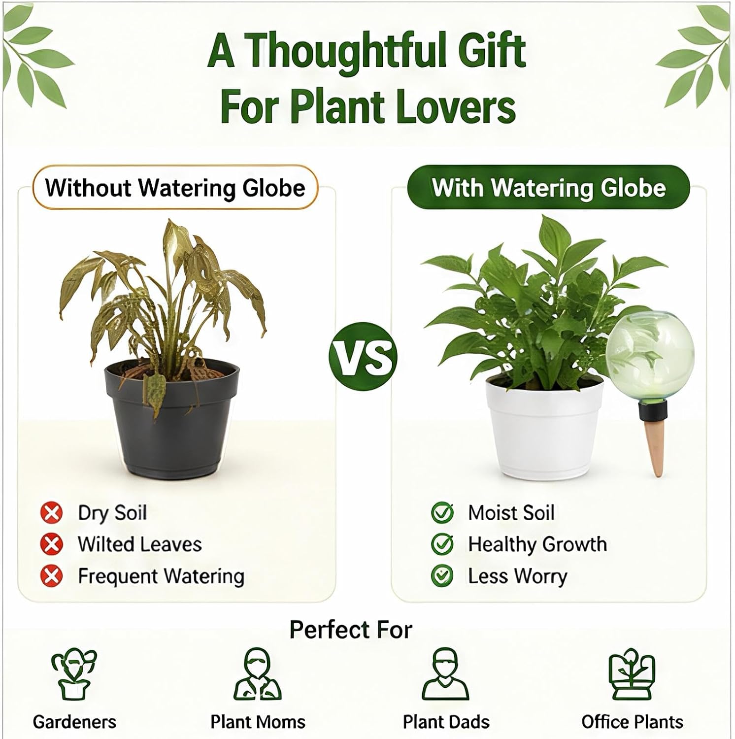 Large Plant Watering Ball 17.6 oz- Top-Fill-Self Water Planter Indoor/Outdoor Plastic Slow-Release Water Ball