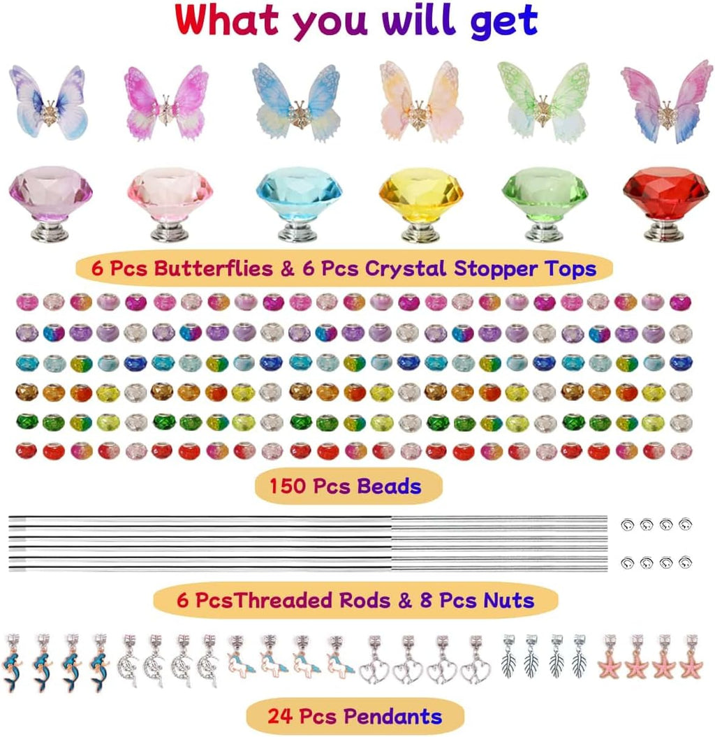 200Pcs DIY Butterfly Garden Stakes Kit - Fairy Wand Garden Stake Beads Kits, Fairy Garden Accessories Kit for Outdoor