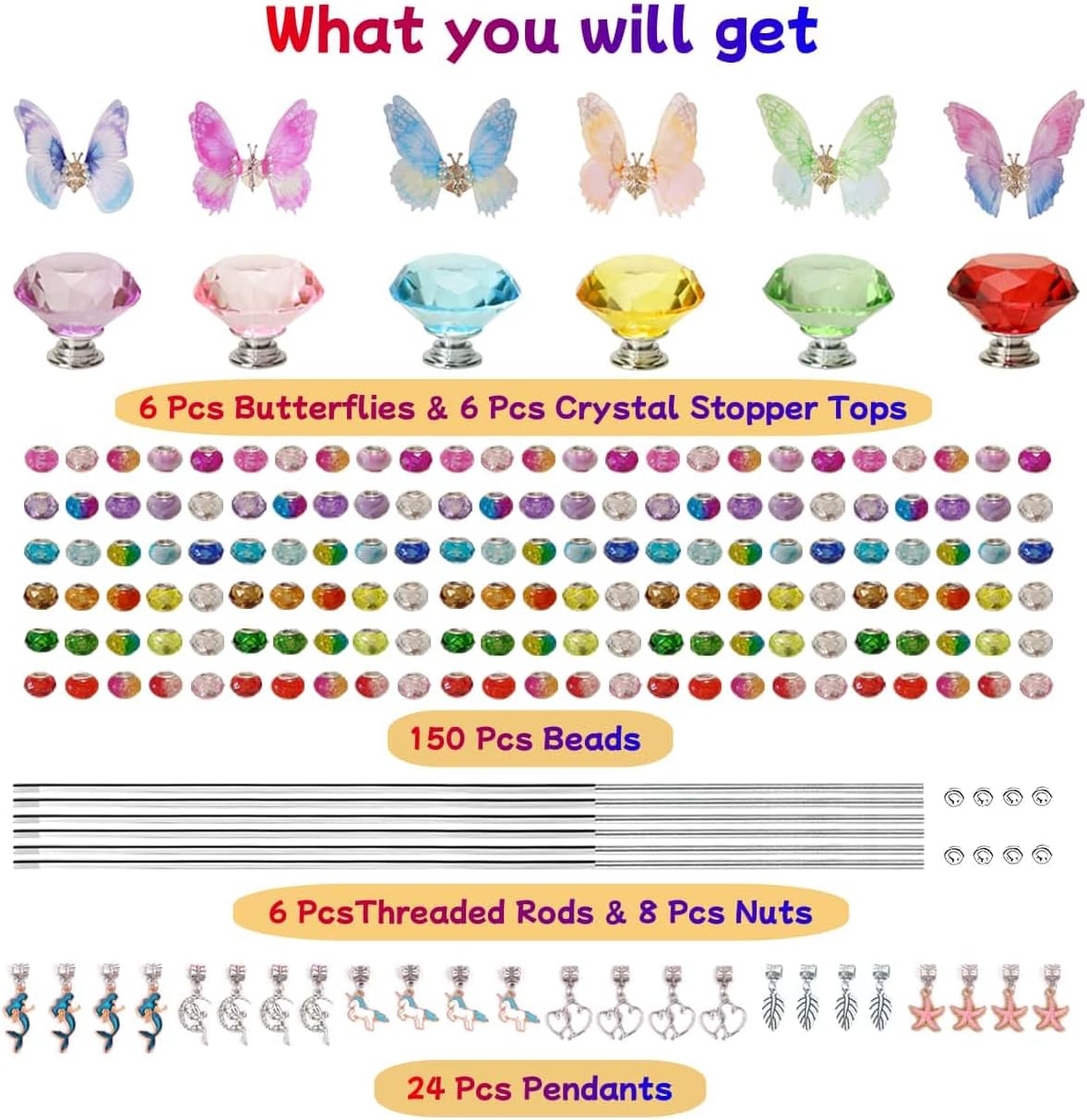 200Pcs DIY Butterfly Garden Stakes Kit - Fairy Wand Garden Stake Beads Kits, Fairy Garden Accessories Kit for Outdoor
