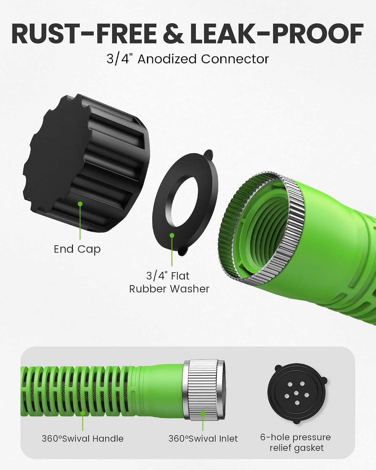 RAINPOINT 25FT Flat Soaker Hose, Flexible & Heavy-Duty Drip Hose with Anodized Aluminum Fittings, 80% Water-Saving