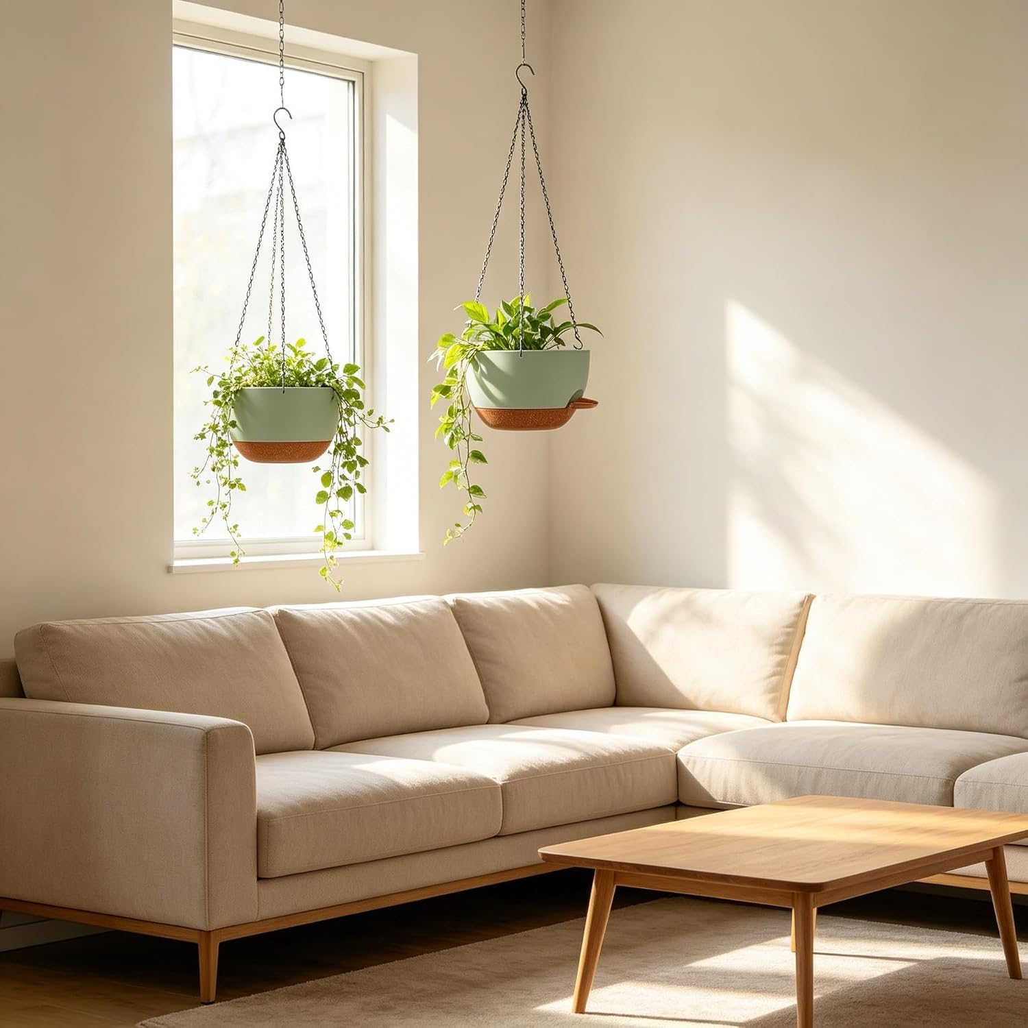 Set of 4-8 Inch Self Watering Hanging Planters for Indoor Outdoor，Hanging Plant Pots with Drainage & Removable Tray