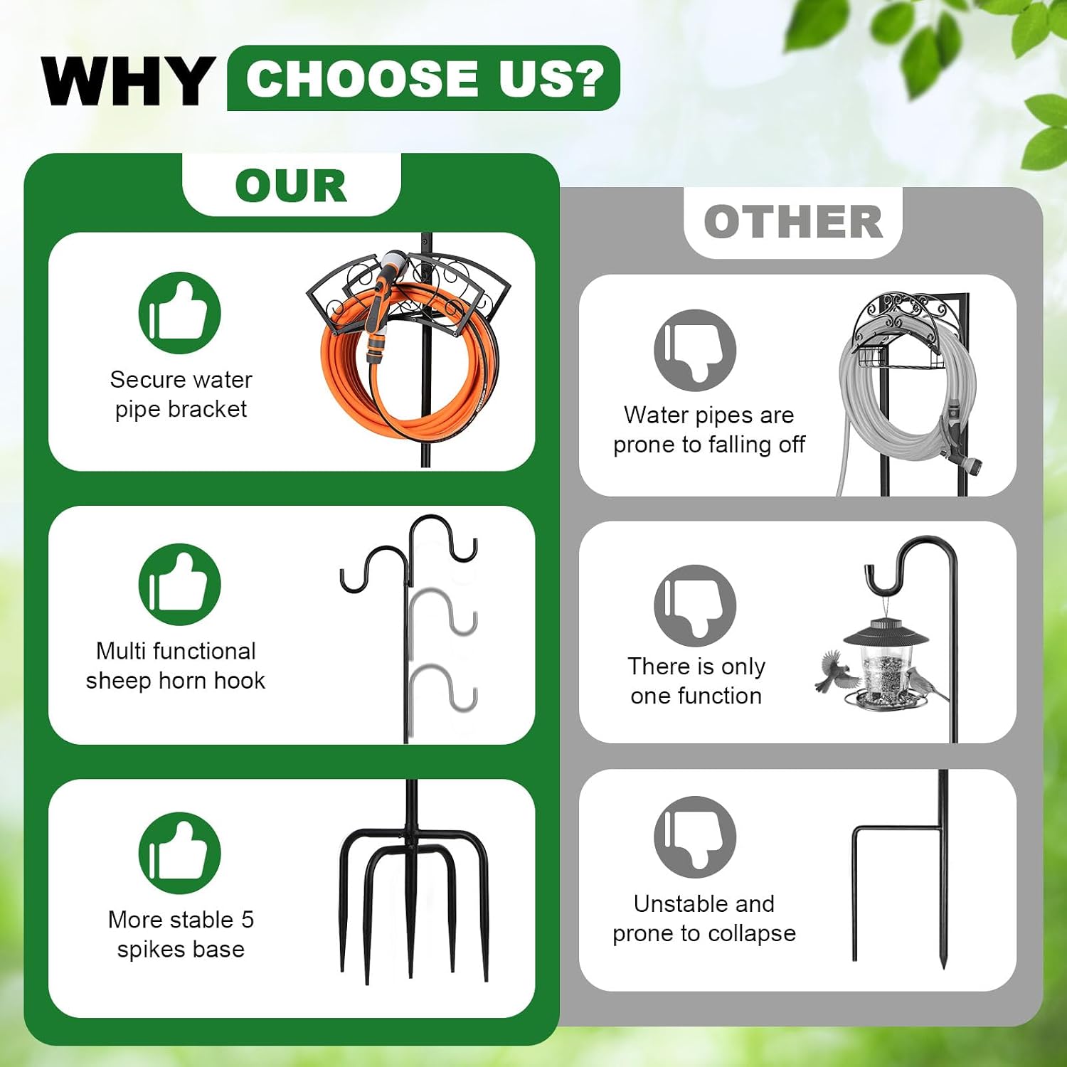 Garden Hose Holder, Freestanding Hose Stand for Outside, 150FT Hose Storage Organizer with 5-Prong Base and Shepherd