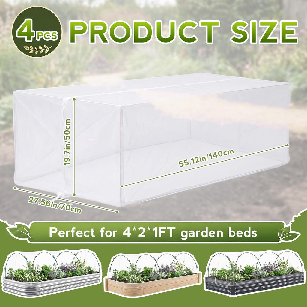 4 Pack Garden Netting Kit for Raised Beds 4x2ft Raised Garden Bed Net with Fiberglass Hoops Drawstring Clips for Plant