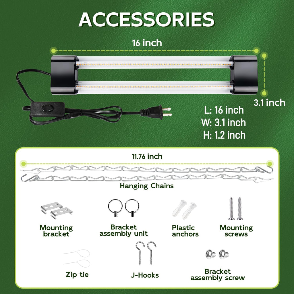 Hlite 16inch LED Grow Lights - Linkable Grow Lights for Indoor Plants | Full Spectrum Plant Lights Plug and Hanging