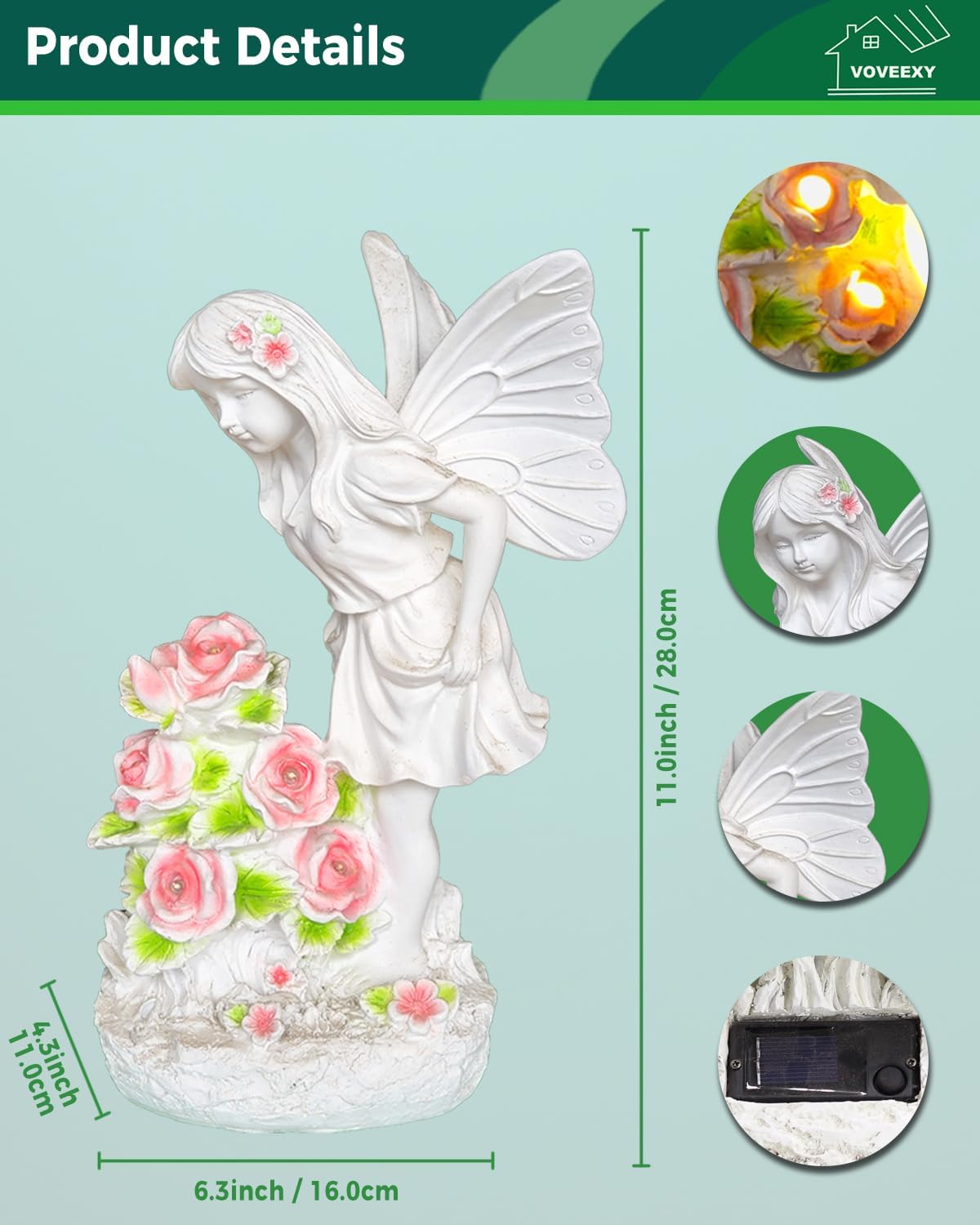 Voveexy Garden Figurines Angel Garden Statue Outdoor Decor, Solar Powered Resin Sculpture with 5 LEDs Art Decoration