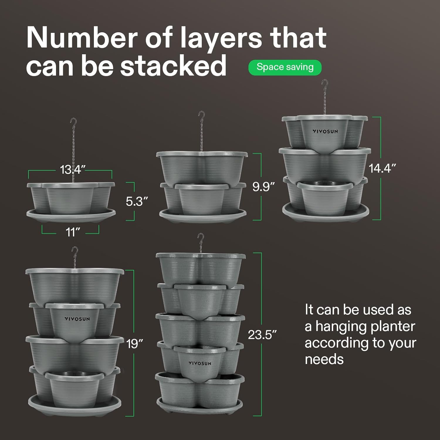 VIVOSUN 2-Pack 5 Tier Vertical Gardening Stackable Planter for Strawberries | Planter for Flowers, Herbs, Vegetables