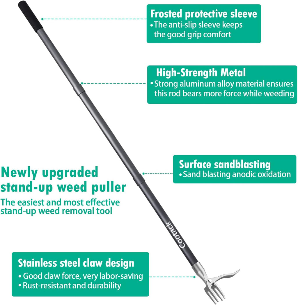 52'' Weed Puller with Long Handle Stand-up Hand Weeder Manual Weeding Tool with Stainless Steel Claw for