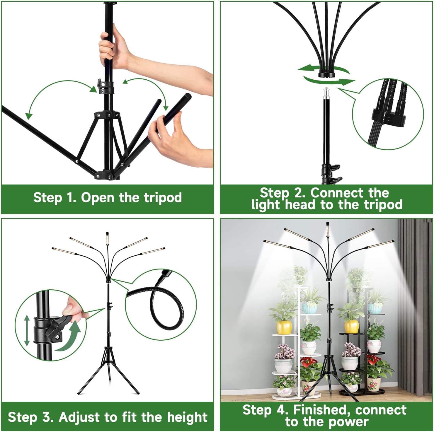 Grow Lights for Indoor Plants, 5 Heads Grow Light with Tripod Stand | Full Spectrum,100PCS LEDs,3 Light Modes,6/12/16H