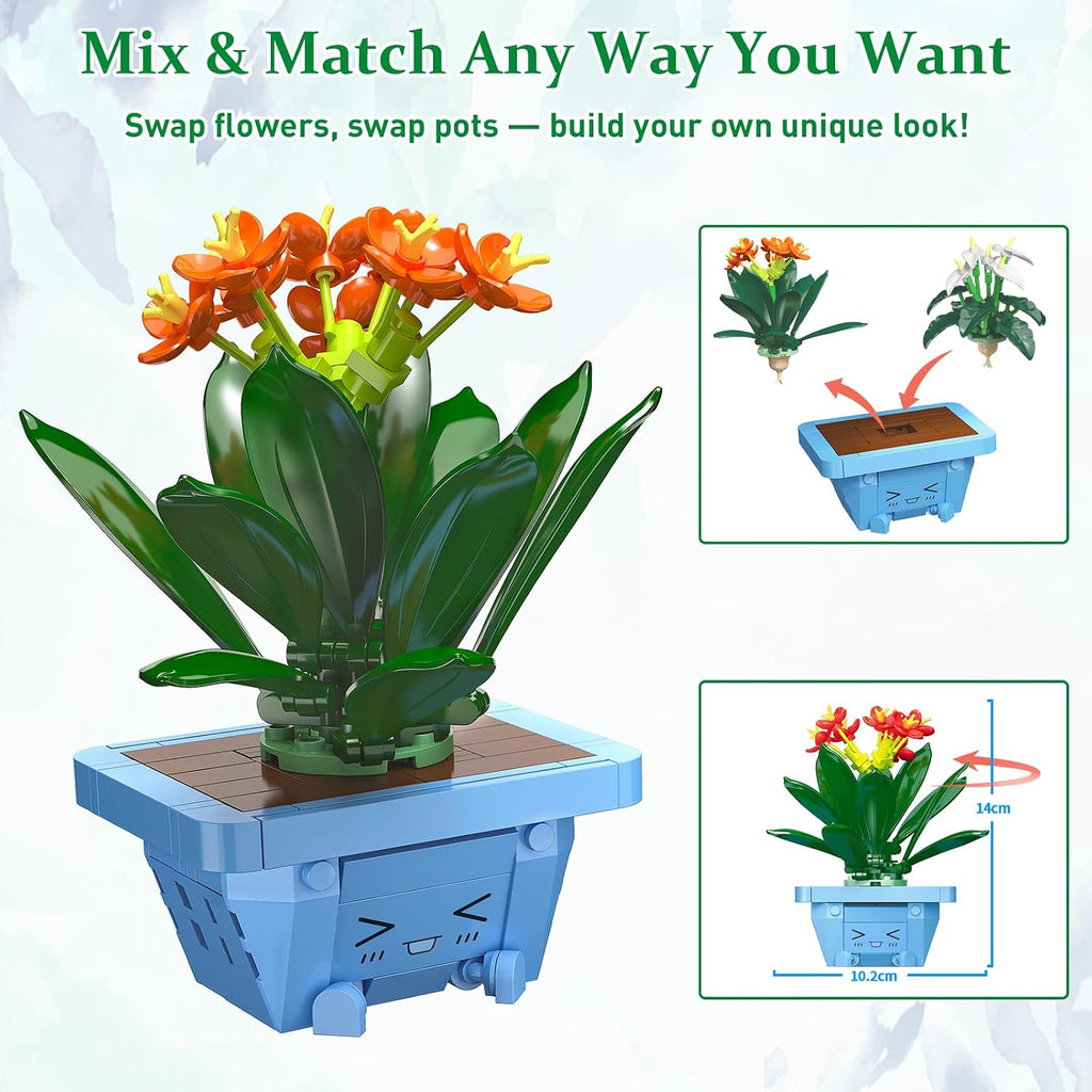 Flower Building Kit for Adults, Happy Plants Flowers Set, 614 Pcs Succulents Botanical Collection for Office Home