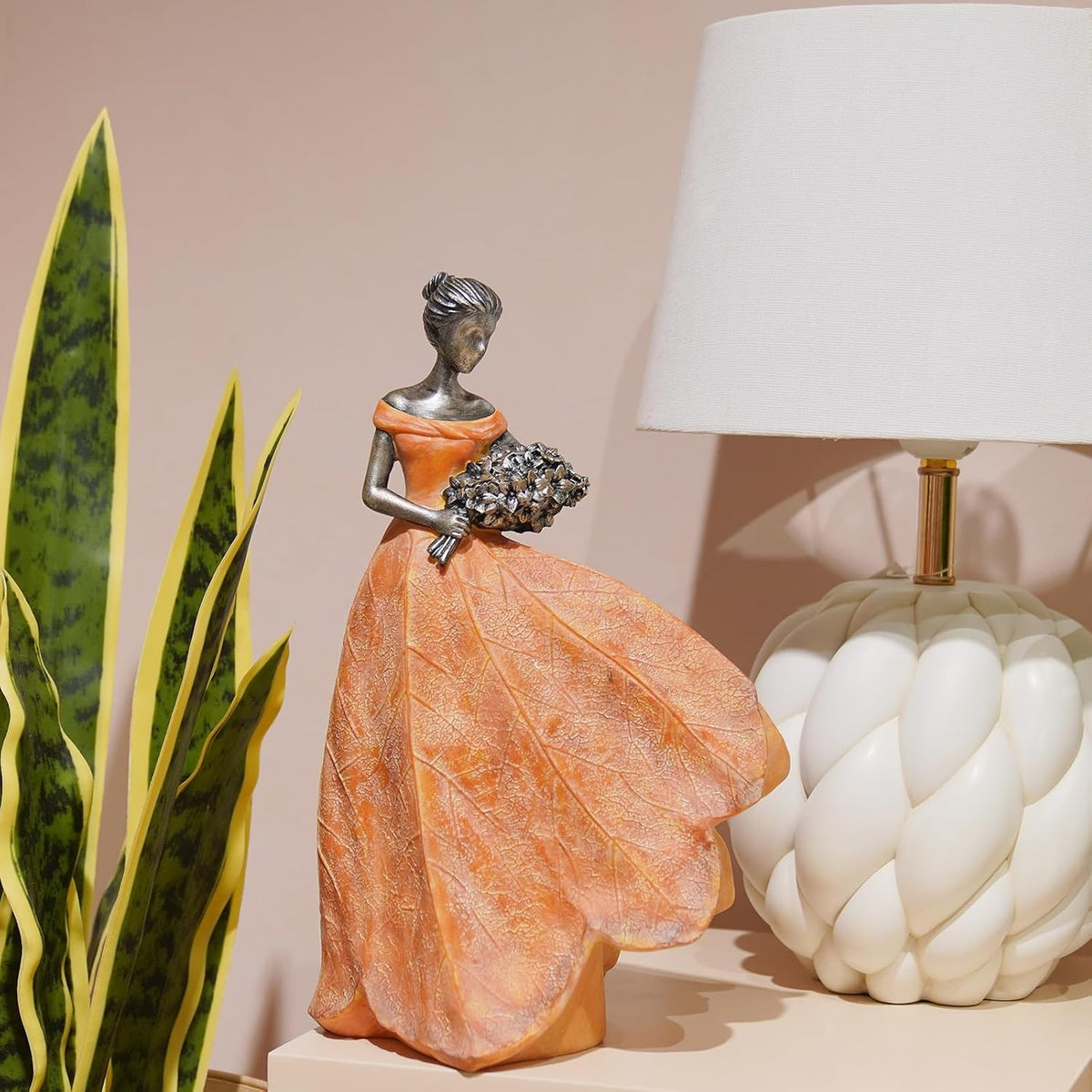 Guichifun Fairy Statue Orange Leaf Angel Girls 7.5 x 4.5 x 11.5 Inch | Resin, Fall Thanksgiving Decor, For Outside or