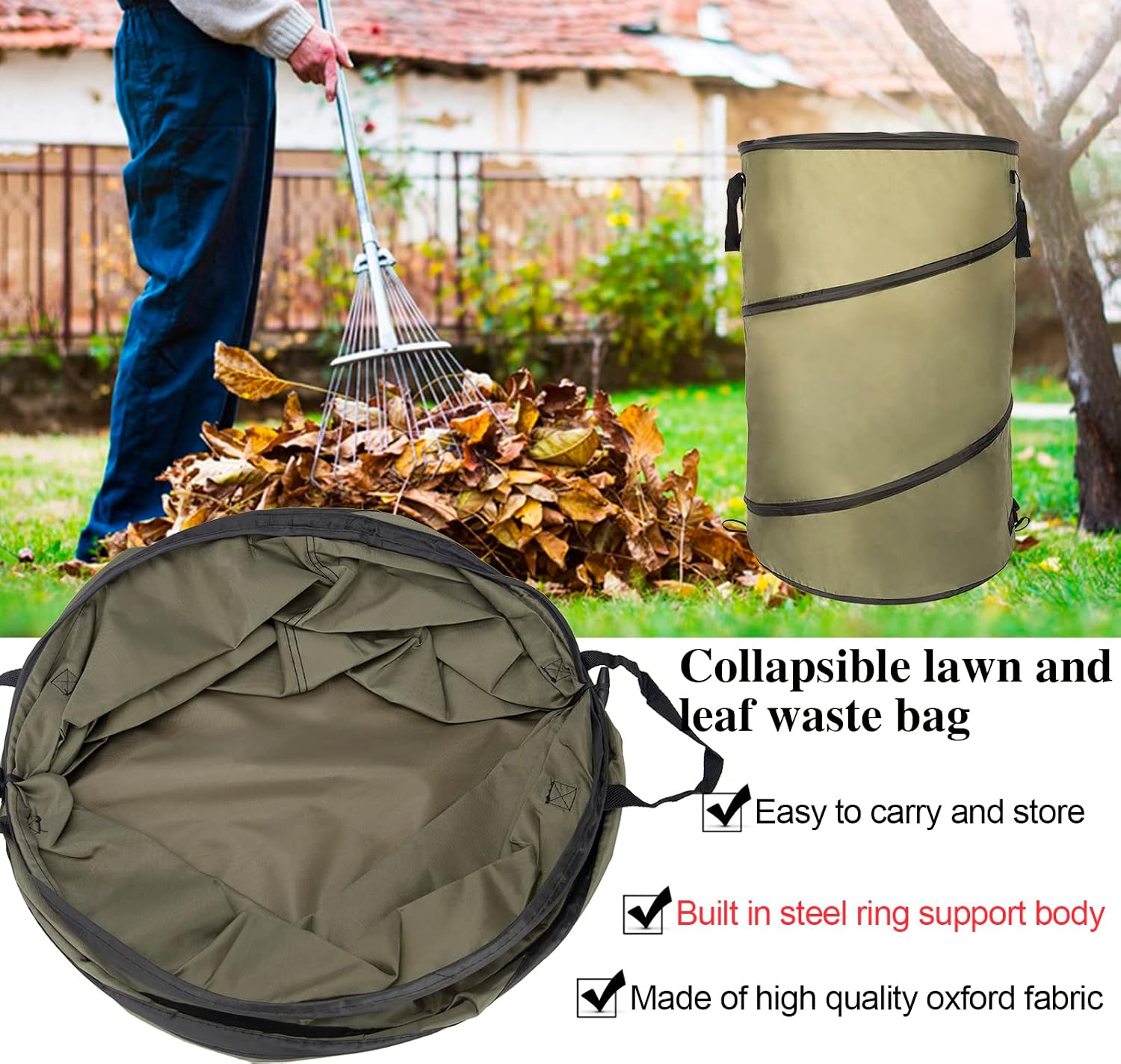 Collapsible Lawn and Leaf Bag Pop-Up Trash Can/Recycle Bin Leaf Waste Bag Outdoor Leaf Bin, 30 Gallon Collapsible