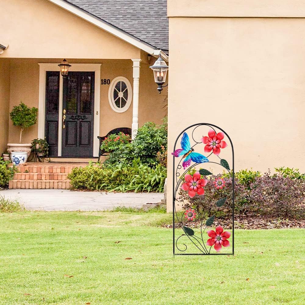 33 Inch Decorative Garden Stakes, Outdoor Garden Decor Metal Flower Butterflies Spring Gardening Decor Art Yard Signs