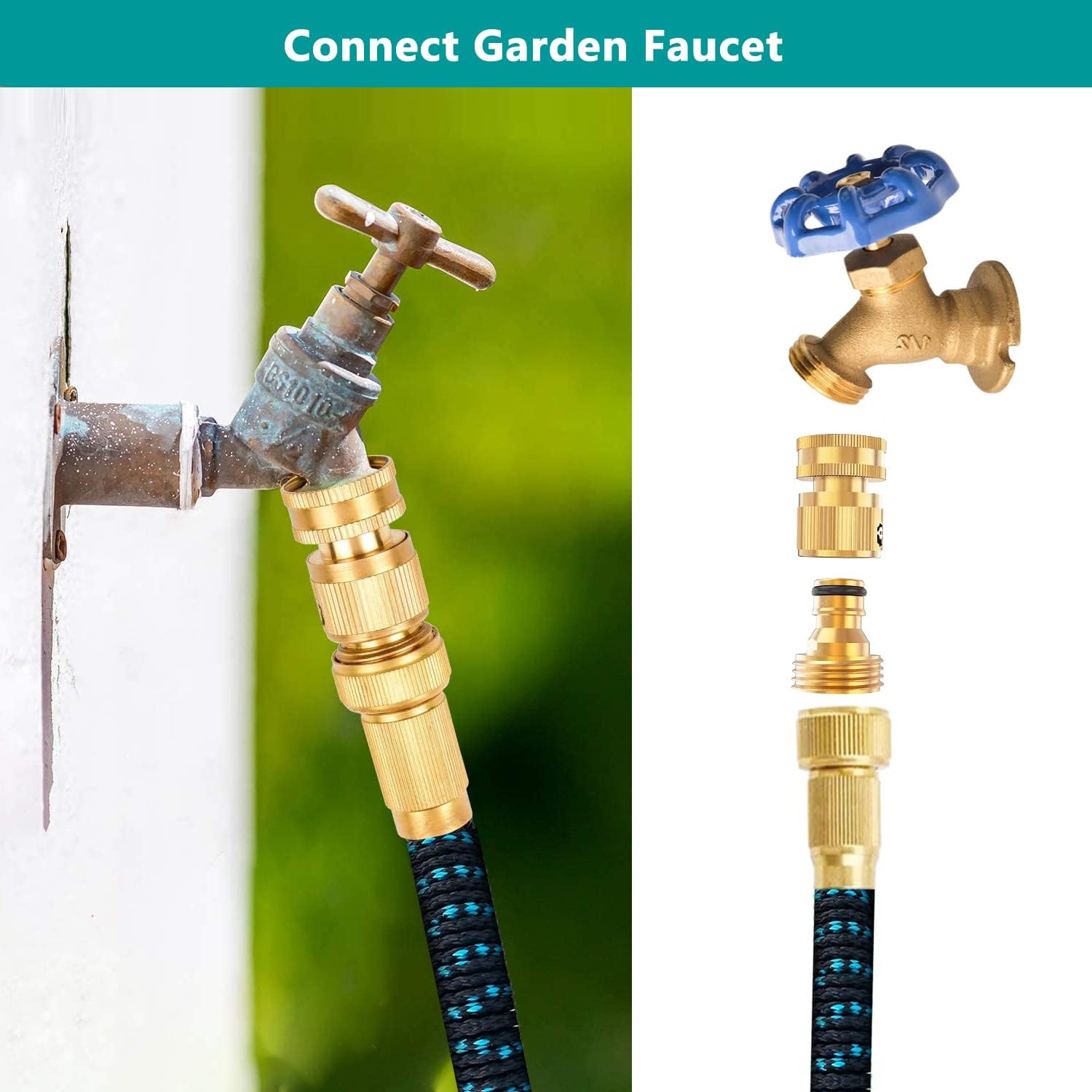 FINEST+ Garden Hose Quick Connector, Solid Brass 3/4 Inch Thread Fitting No-Leak Water Hose Female and Male Easy