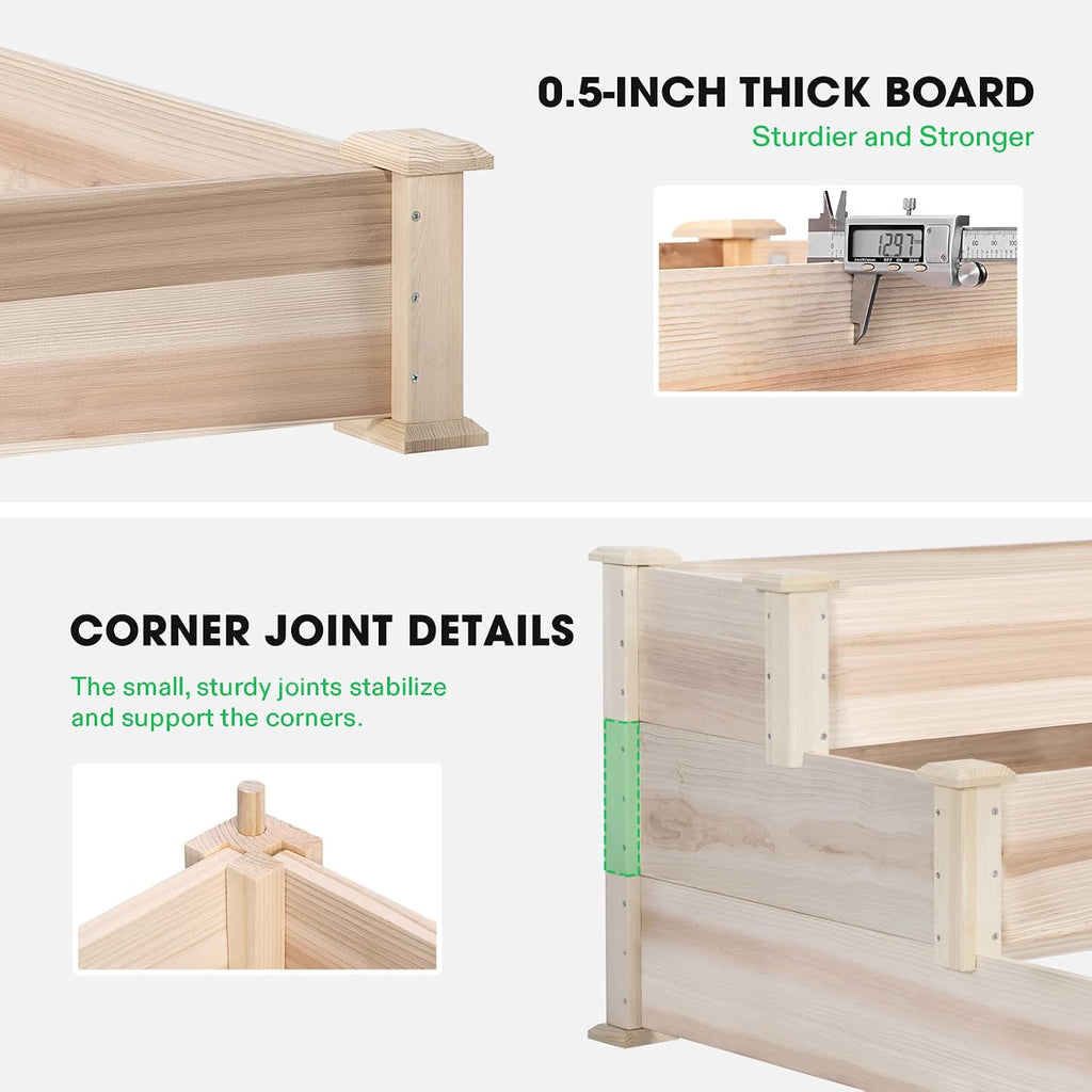 VIVOSUN 3-Tier Raised Garden Bed Outdoor Wood 48x48x21 Planter Box Kit | 2-in-1 Stack or Flat / 3 Depth Levels