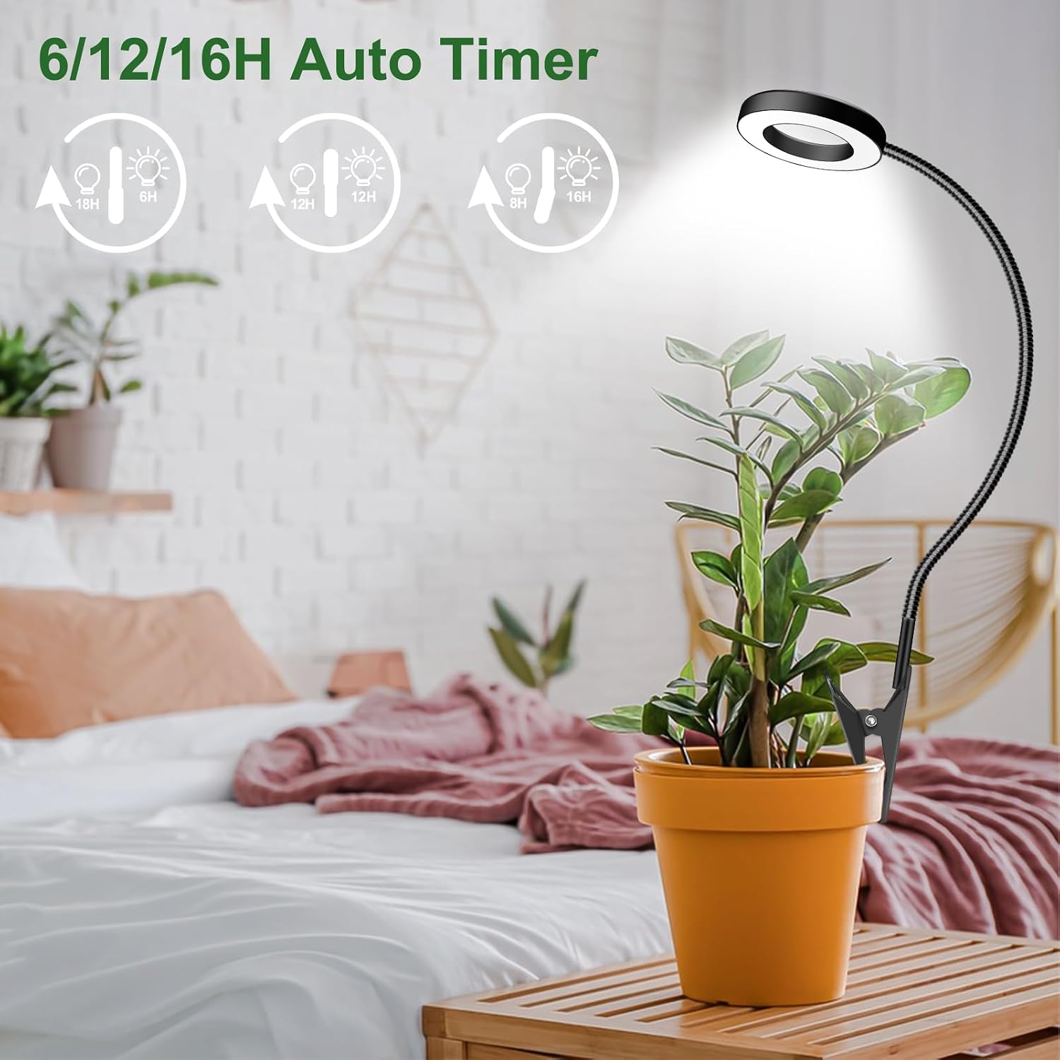 2 in 1 Grow Lights for Indoor Plants, 3 Colors 48 LEDs Plant Lights | 360° Gooseneck Clip on grow light, Full Spectrum