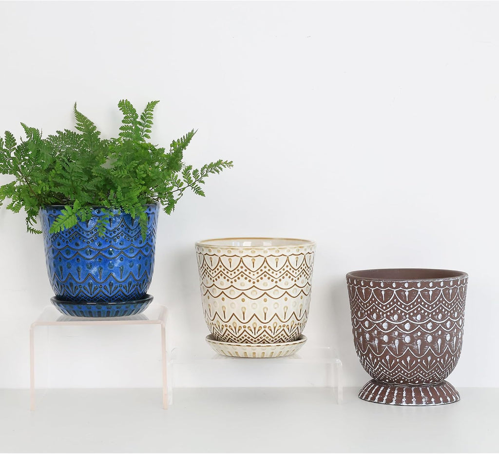 Gepege Ceramic Plant Pots, 6 Inch Indoor Planters with Drainage & Saucers | Ceramic pots for plants with drainage