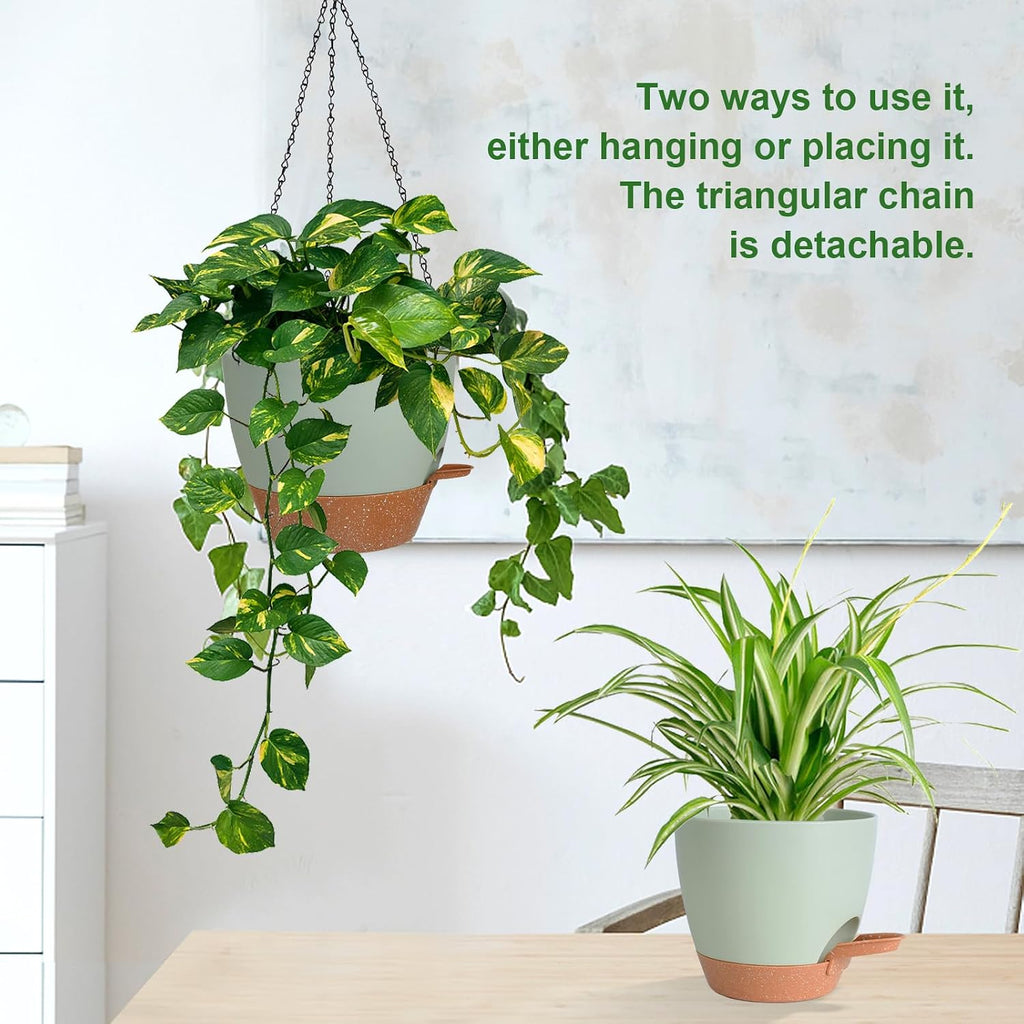 3 Pack Hanging Planter Indoor Outdoor Flower Pots 7/6.5/5 Inch, Self-Watering Hanging Pot with Drainage Holes Hanging