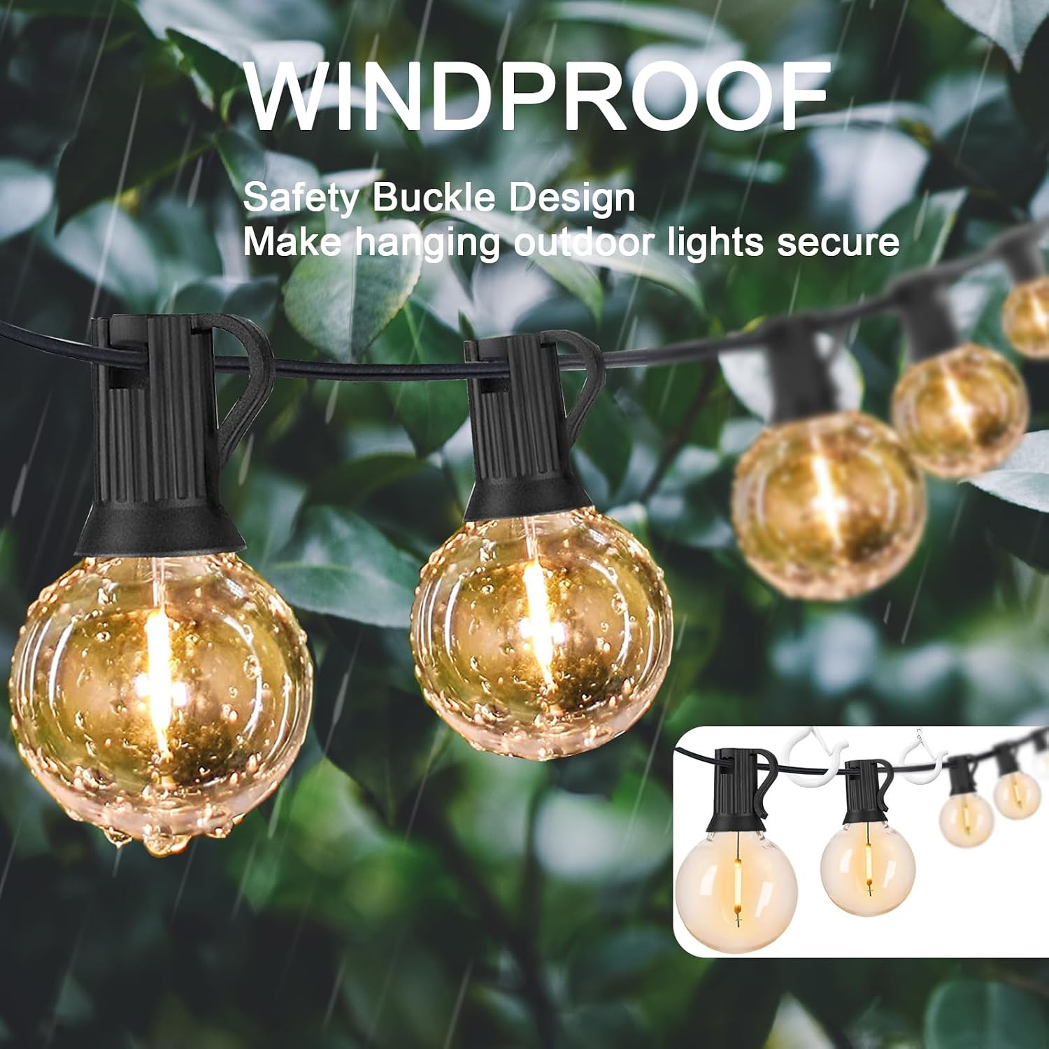 ADIIL 30 PCS Q Hanger Hooks with Safety Buckle, Windproof Screw Hooks for Hanging Outdoor String Lights, Plants