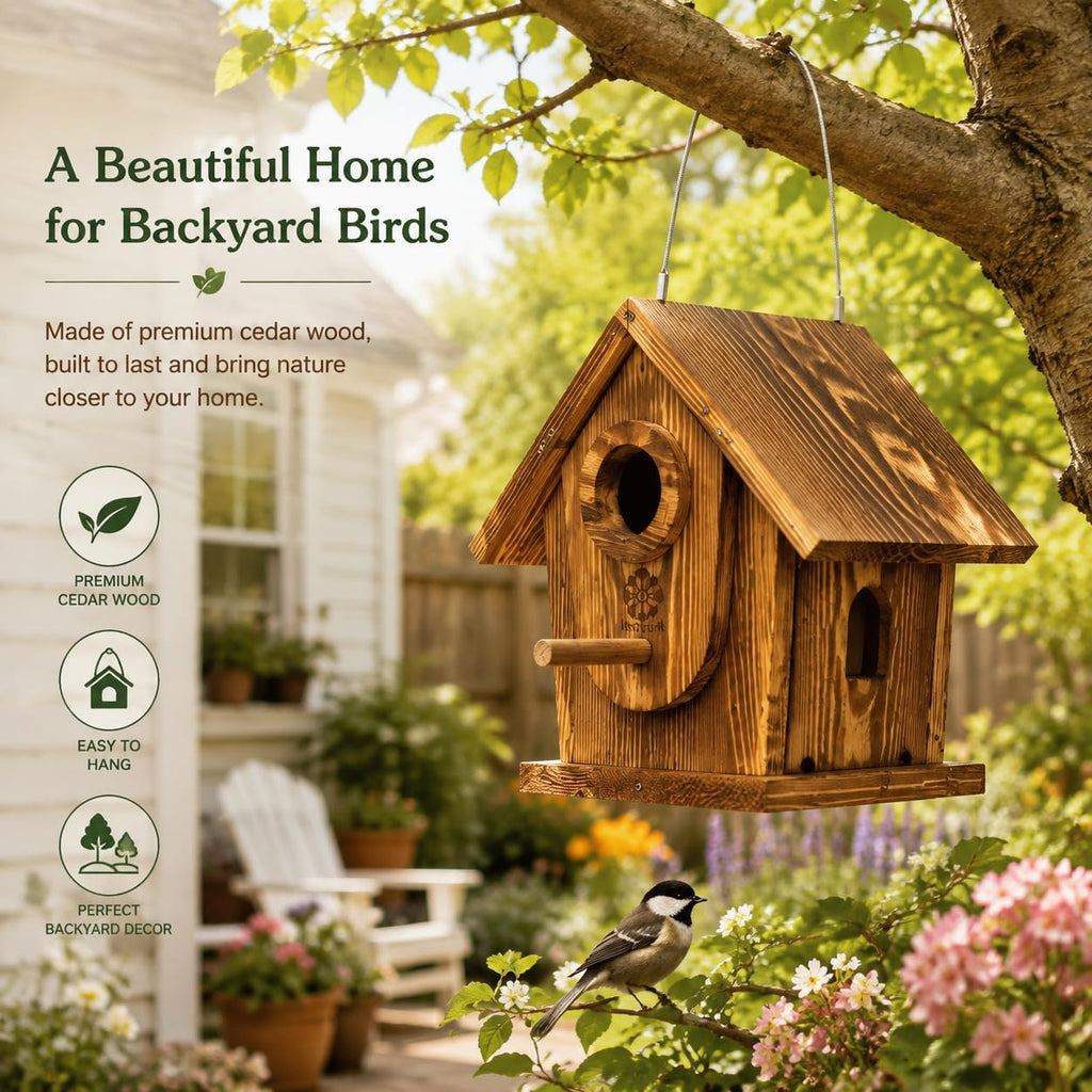 Bird House Kit for Kids & Adults, DIY Cedar Birdhouse with Paint | Mortise & Tenon, Carbonized Cedar, 3 Entrance Sizes