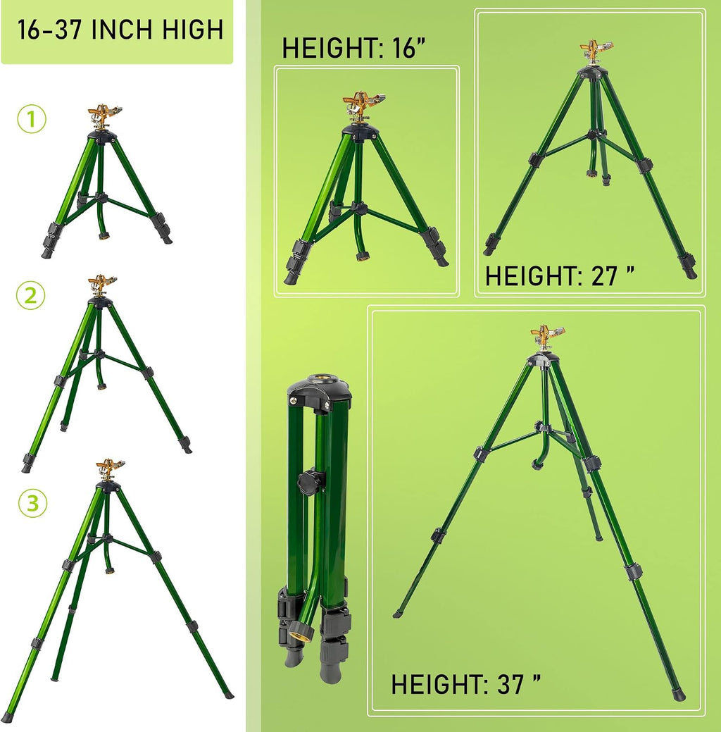 Hourleey Impact Sprinkler on Tripod Base, Heavy Duty Brass Sprinklers for Yard Lawn Garden, 0-360 Degree Large Area