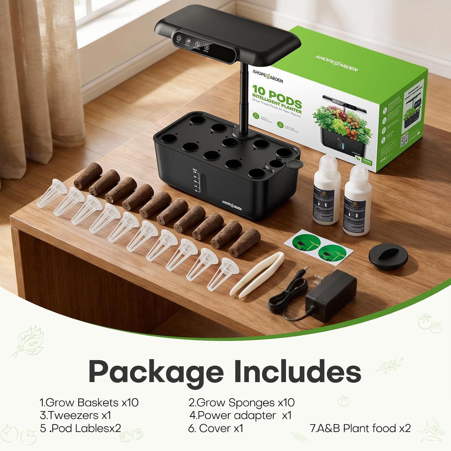 Hydroponics Growing System Herb Garden: 10 Pods Indoor Garden Kit with LED Grow Light and Smart Temp & Humidity Display