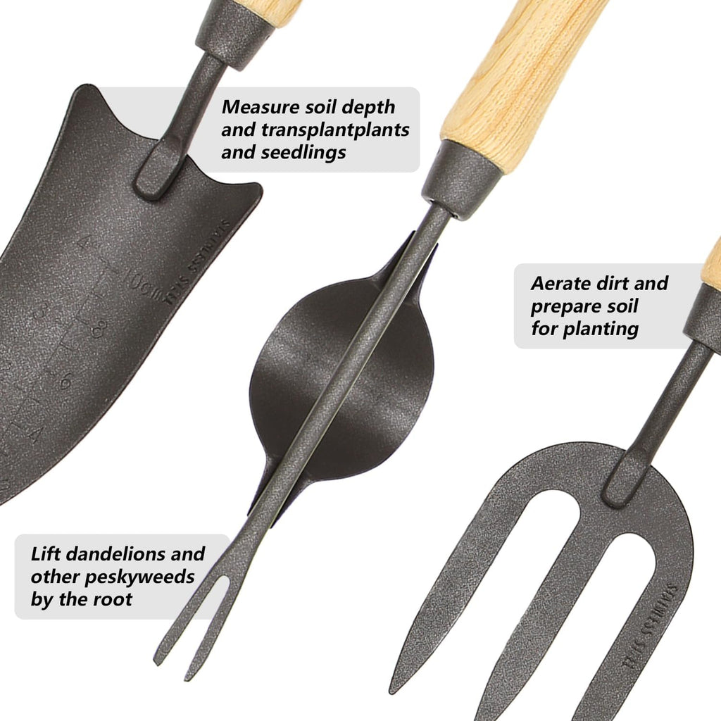 Japanese Gardening Tools Set, 6 Pcs Garden Tools Set, Black Painted Stainless Steel Heavy Duty Gardening Tools Kit