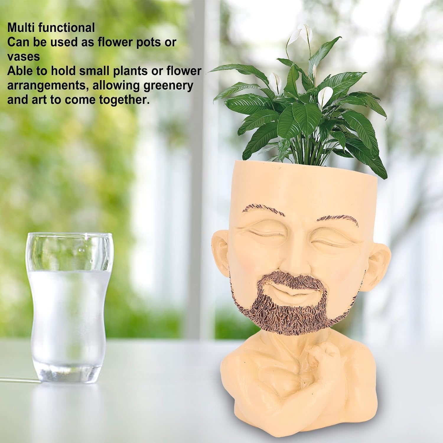 HERCHR Muscular Man Face Planter Pot, Face Flower Pot Head Planter Cute Planters for Indoor Plants, Succulents, Resin