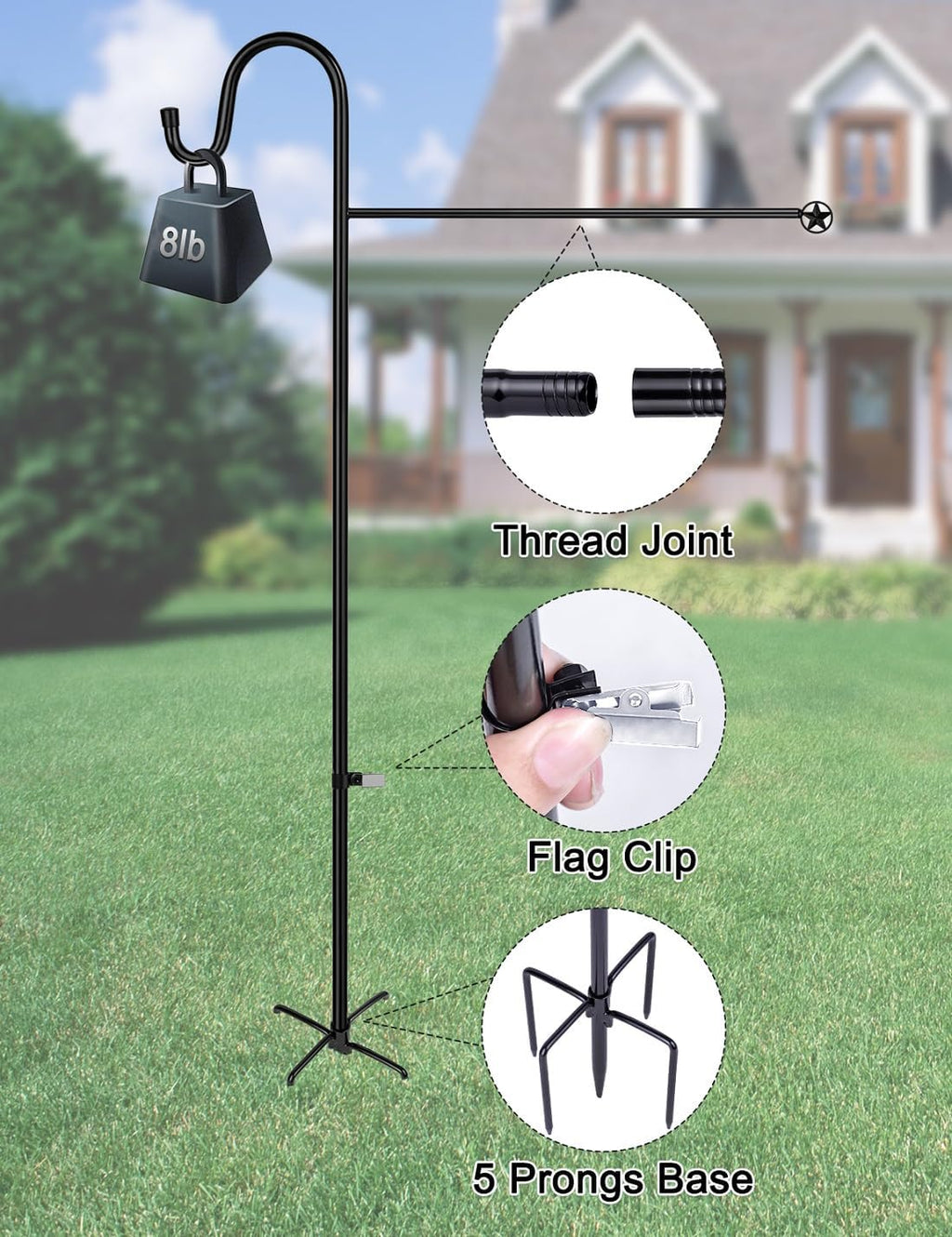 LOPANNY Large Garden Flag Holder Stand Pole for 28 x 40 Flags with Shepherds Hooks for Outdoor - Upgraded Sturdy 60