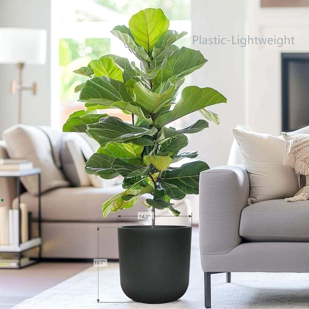 11"H Black Plastic Planter with Drainage Hole & Plug for Indoor Outdoor Use | UV Resistant, Durable & Weatherproof, for