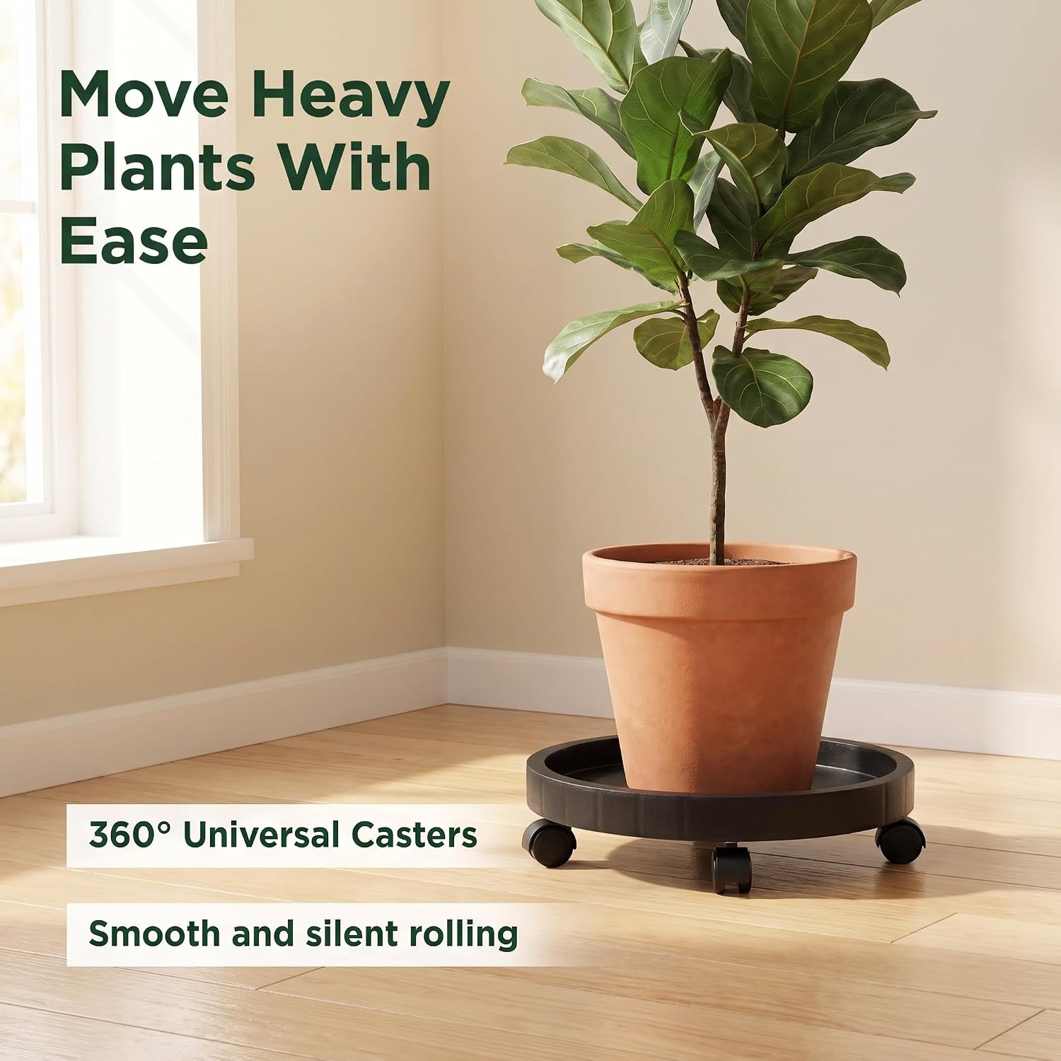2 Pack of 14 Inch Heavy Duty Plant Caddy with Wheels,Rolling Plant Stand Pot Trolley,Wheeled Planter Saucer Tray,Potted