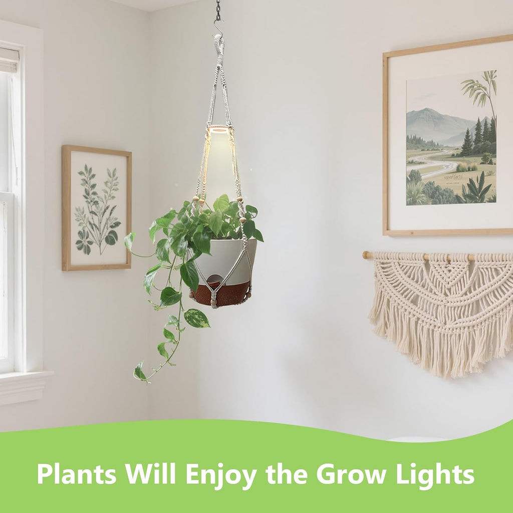 2 Pack Self Watering Hanging Planters with Grow Light for Indoor Plants | 10 Brightness, 3 Light Modes, 3/9/12H Timer