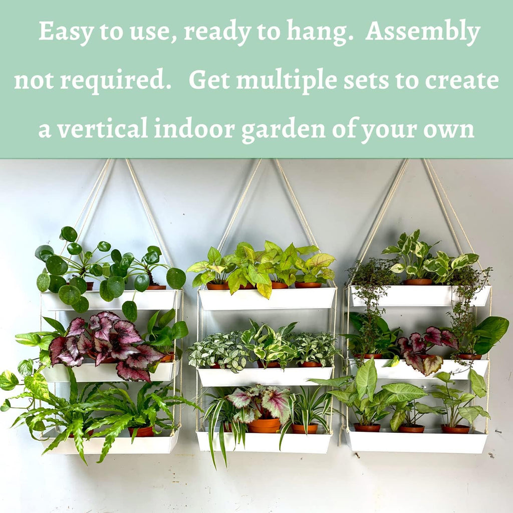 LaLaGreen Boho Wall Planter (16 in, 3 Tier) White Succulent Herb Garden | Modern nordic farmhouse decor, indoor hanging