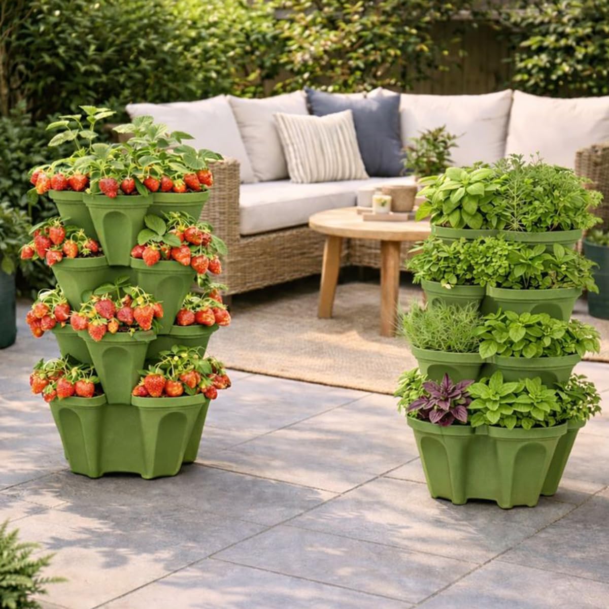 Strawberry Planter Tower, 4 Tier Stackable Vertical Planter, 16 Plant Sites, Space Saving Garden Planter, Indoor