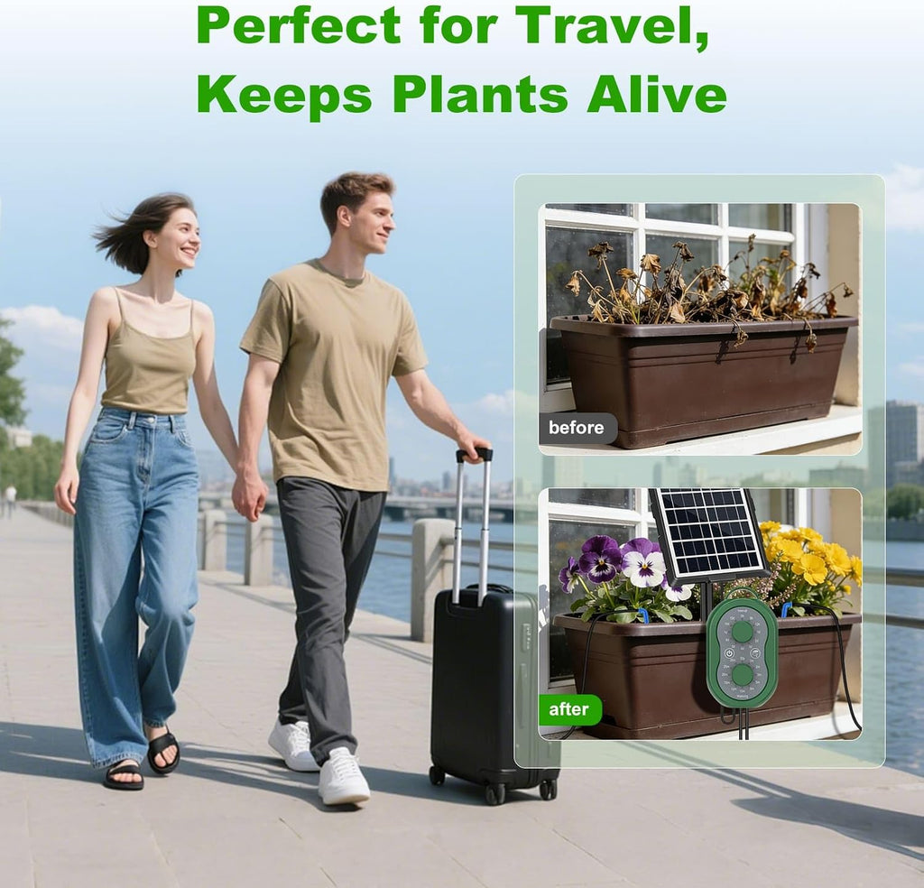 50FT Automatic Solar Drip Irrigation System, Solar Automatic Plant Waterer Kit, Supported 15 Pots, Indoor/Outdoor