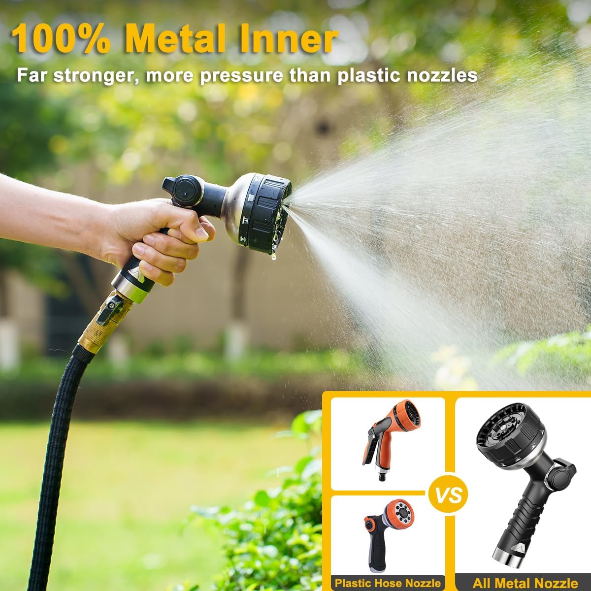 FANHAO Thumb Control Garden Hose Nozzle Heavy Duty Metal, 10 Spray Patterns | Rustproof Leak Proof, Comfortable