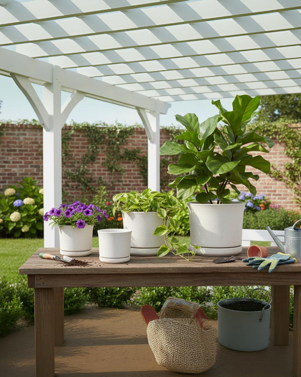 Ceramic Plant Pots, Set of 3, 4.3/5.6/6.9 Inch with Drainage | Modern matte white ceramic planters with attached