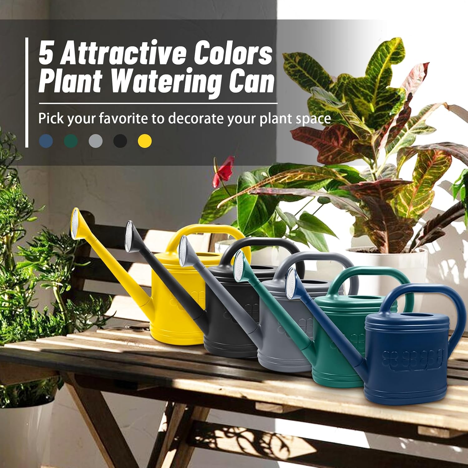 2 Gallon Garden Watering Can, Plastic Outdoor Watering Can for Plants | Removable Long Spout, Plastic Water Can