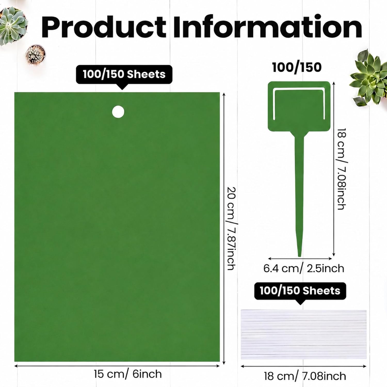Qualirey 150 Pcs 6 x 8 in Green Sticky Traps for Gnats Plant Insect Trap | Dual Sided Strong Sticky, Fungus Fruit Flies