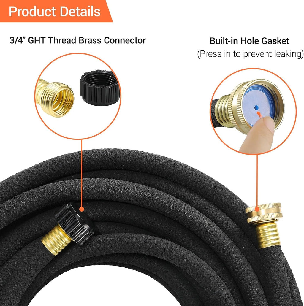 MAMIZO Soaker Hose 50 ft 1/2", Solid Brass Connectors Rubber Longer Lasting, Heavy Duty Drip Hose to Save 70% Water