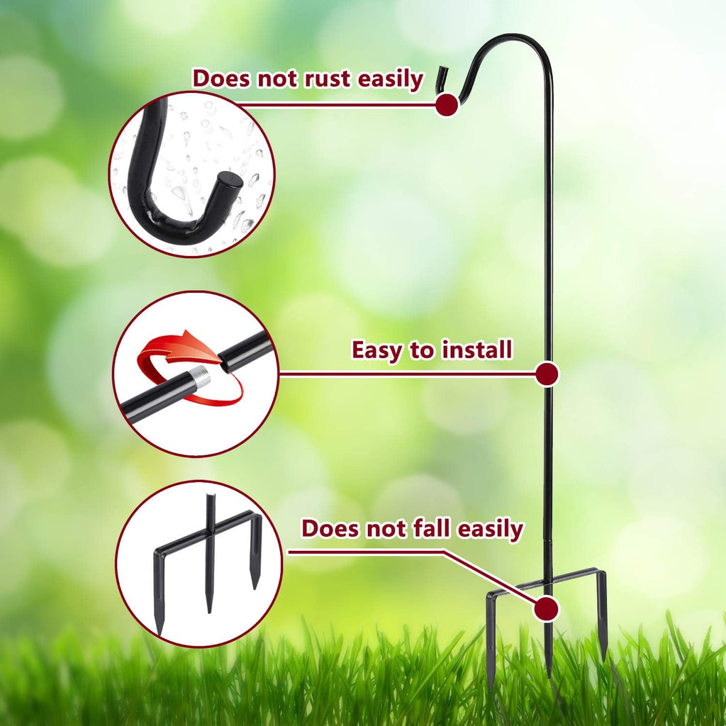 2 Pack Shepherd Hook, Black, 48 Inch, Adjustable Height, 1/2" Thick | Protected by U.S. Patent, Ideal for Hanging Solar