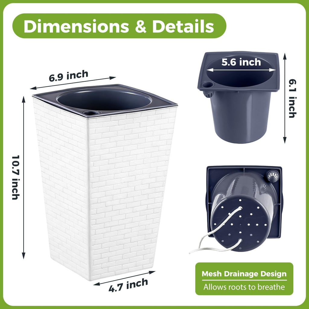 Self Watering Pots for Indoor Plants, 2 Pack Flower Pots Self Watering Planter 10.7" x 6.9" Plastic Pots African Violet
