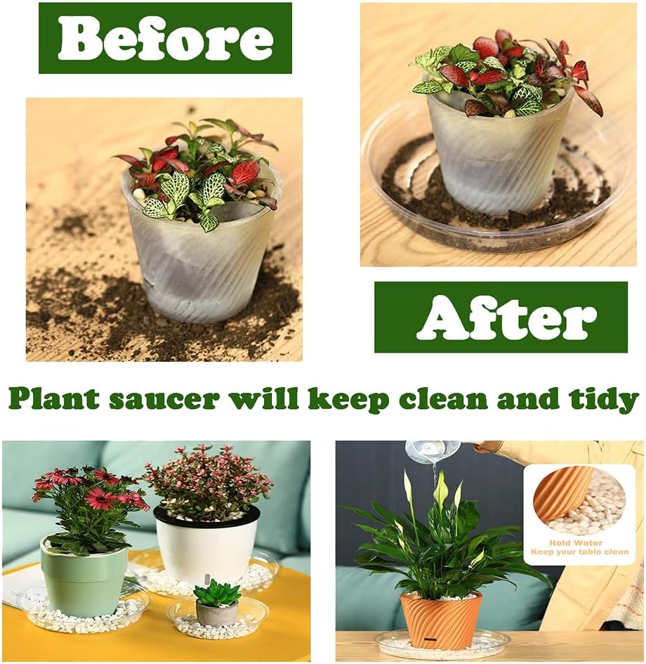 12 Packs 18 Inches Large Clear Plant Saucers for Indoor Outdoor Use Heavy Duty Plastic Plant Trays for Planter Bulk