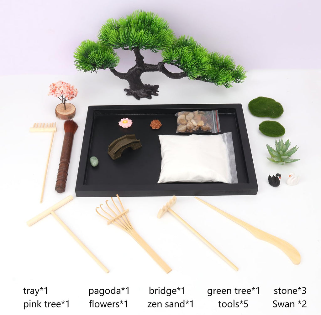 Mini Zen Garden Kit, Zen Garden for Desk - Tranquil Zen Sand Garden for Office Decor with Assorted Meditation