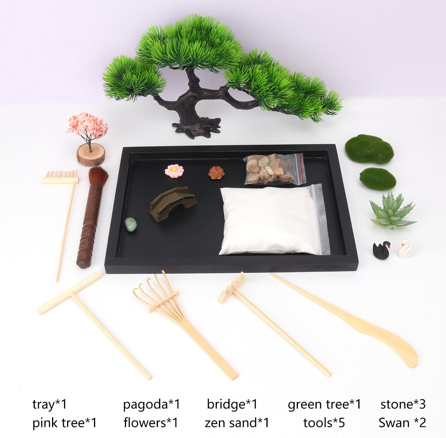 Mini Zen Garden Kit, Zen Garden for Desk - Tranquil Zen Sand Garden for Office Decor with Assorted Meditation