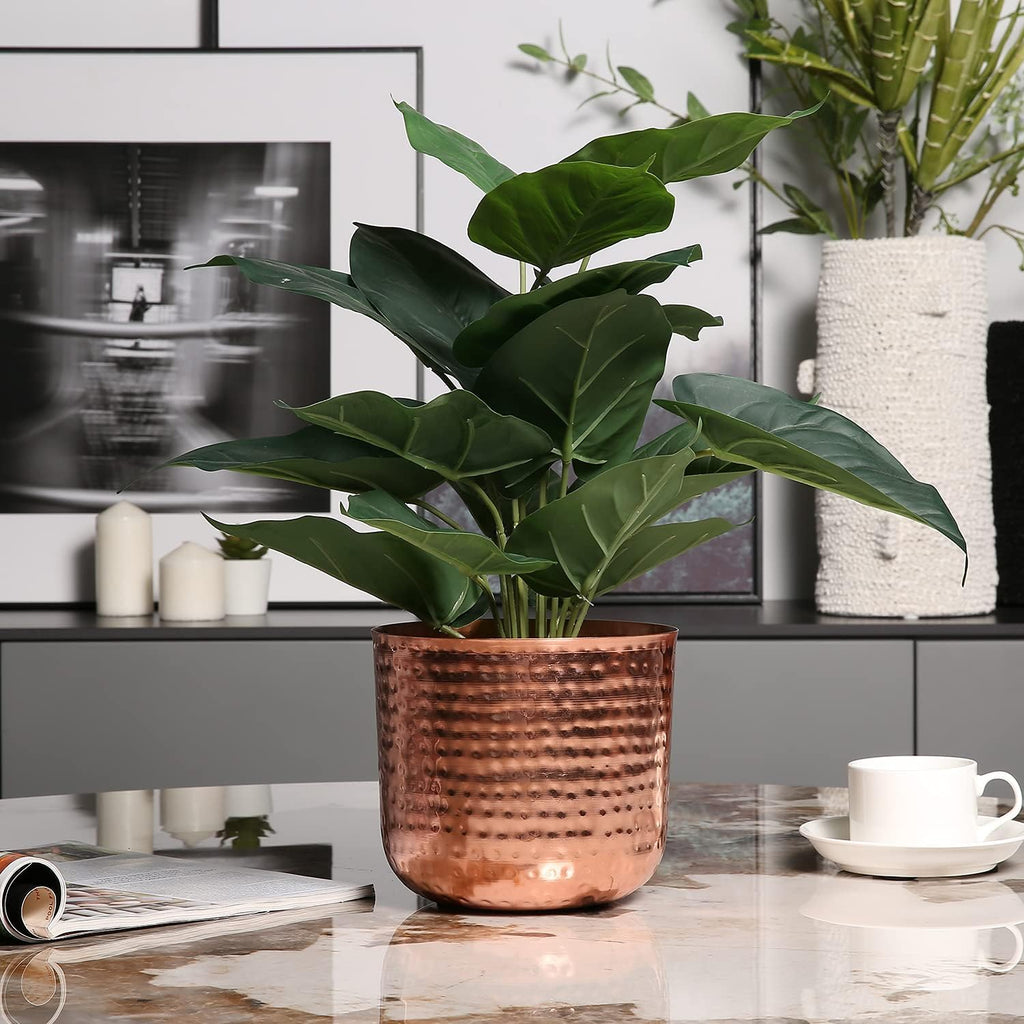 MyGift Hammered Copper Tone Metal Planter Pot with Flared Rim, 6.5 Inch | Handcrafted in India, the textured finish and