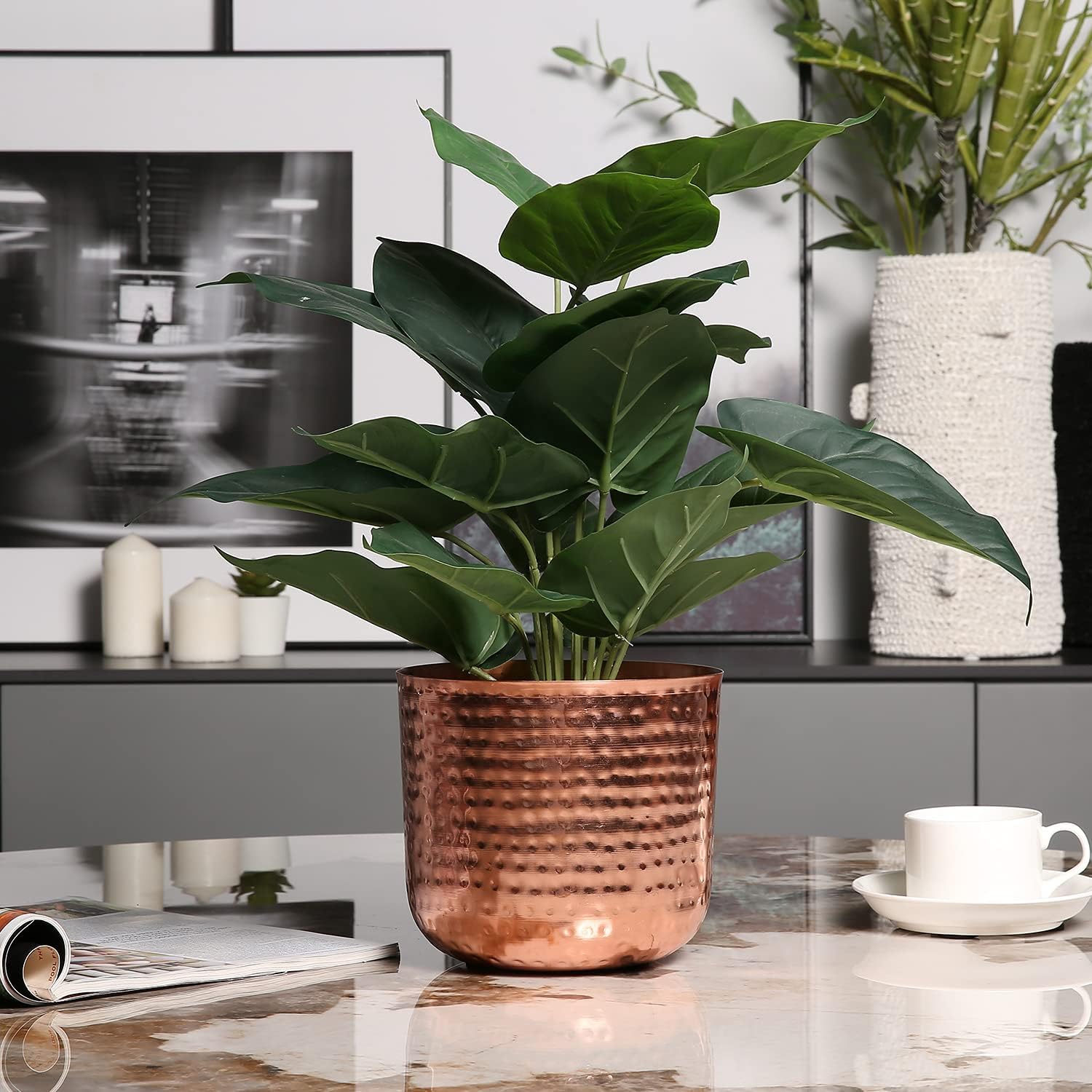 MyGift Hammered Copper Tone Metal Planter Pot with Flared Rim, 6.5 Inch | Handcrafted in India, the textured finish and