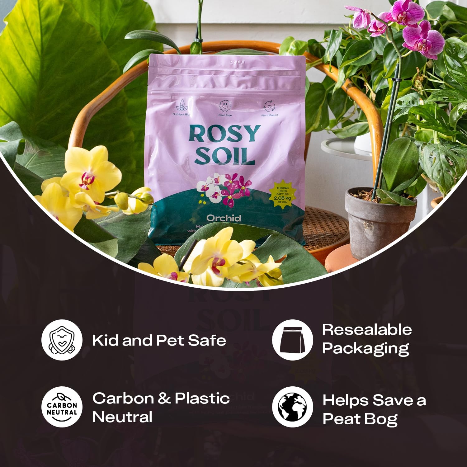 Rosy Soil Orchid Potting Mix, 4 Quarts | Peat-Free Orchid Soil for Repotting, Phalaenopsis, Cattleya, Dendrobium