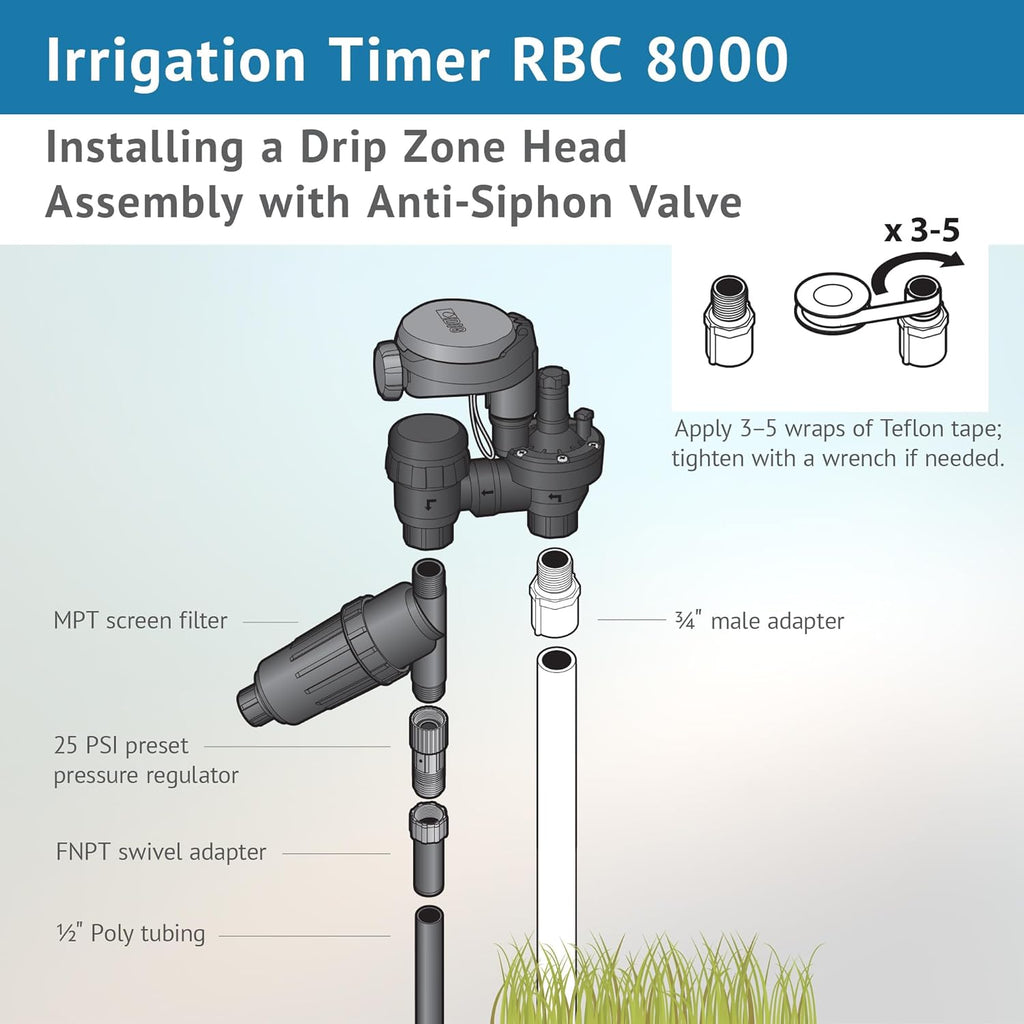 DIG RBC 8000 Battery Powered Irrigation Automatic Controller with 3/4" Anti-Siphon Valve - Advanced, Safe, and